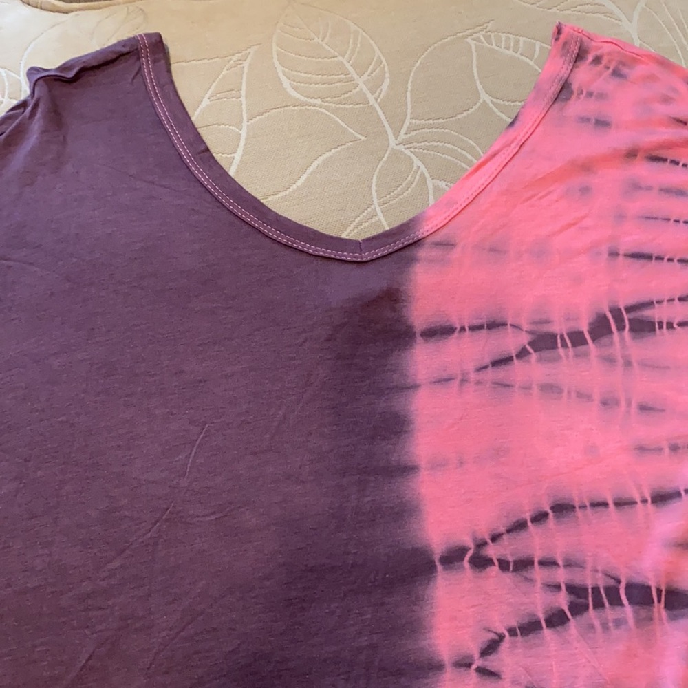 ~Freeloader~ Brownish Burgundy & Pink Tie-Dye U-Neck Top